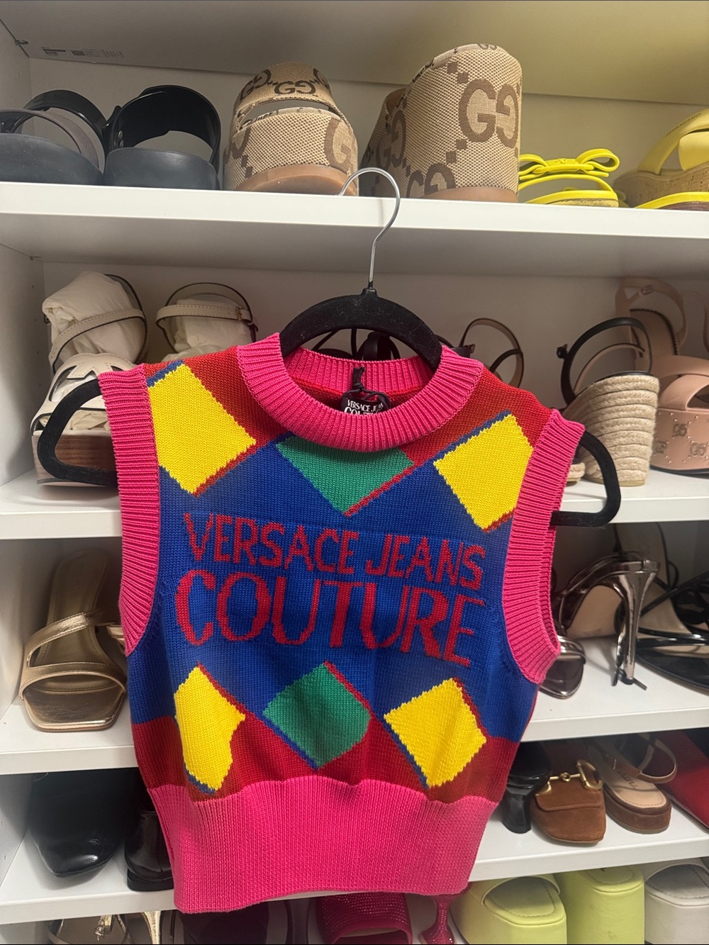 Versace Collection Bright Colorblock Knit Crop Top